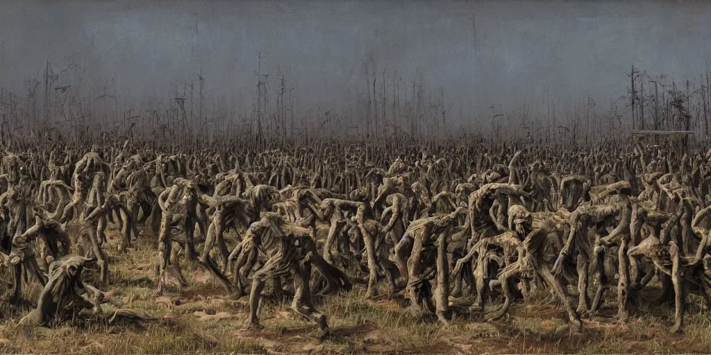 Prompt: home depot zombie hoards painted by david friedrich