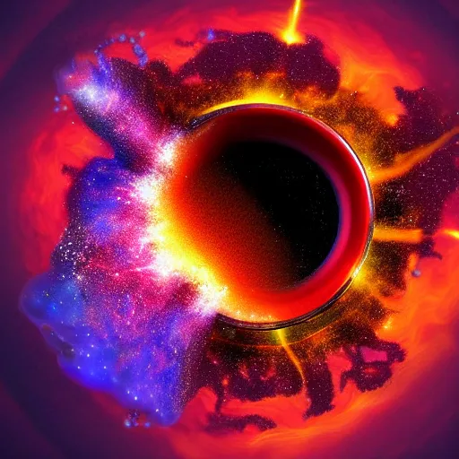 Prompt: a cosmic explosion inside a cup of coffee, digital art, trending on artstation