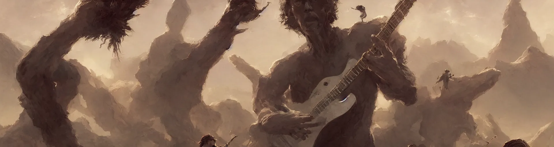 Prompt: guitar in hand of man by greg rutkowski