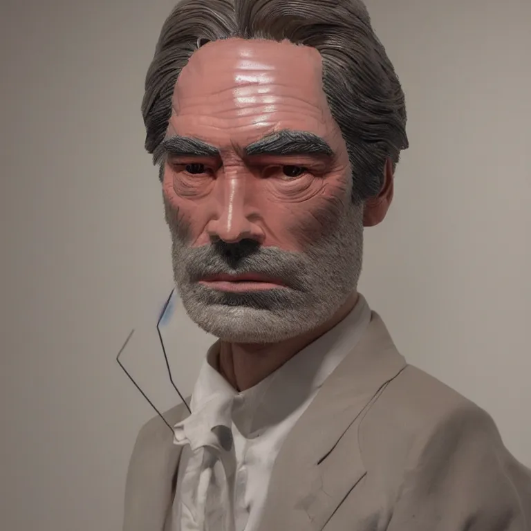 Prompt: studio photograph of hyperrealistic accurate portrait sculpture of timothy dalton, beautiful symmetrical!! face accurate face detailed face realistic proportions, made of pink frosted glass on a pedestal by ron mueck and matthew barney and greg rutkowski, hyperrealism cinematic lighting shocking detail 8 k