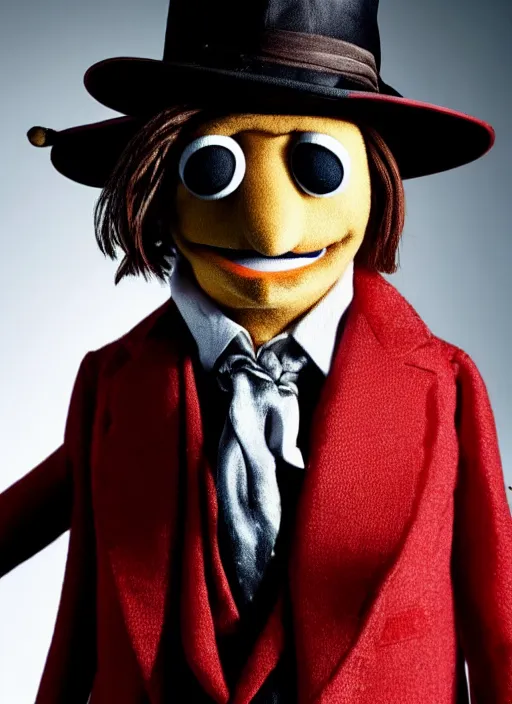 Image similar to studio portrait still of johnny depp as a muppet, 8 k, studio lighting, key light,