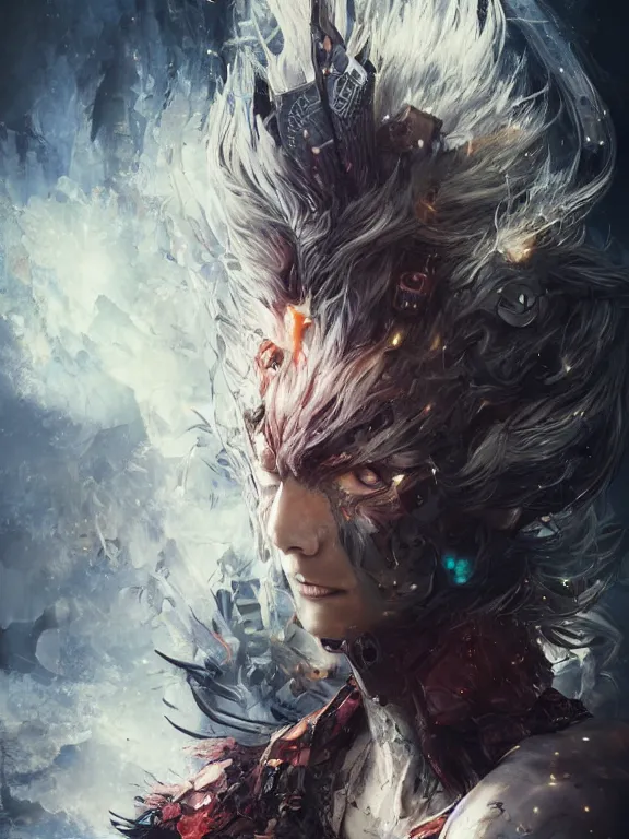 Image similar to fine portrait of dark soul artwork by Yoshitaka Amano and sandra chevrier, 4k, hyper detailed,ultra detail, insane detail,micro detail, UHD, volumetric lightning,octane render,trending on artstation