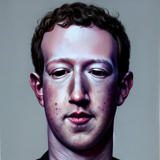 Image similar to hyper realistic, portrait of asian mark zuckerberg, painted by greg rutkowski,