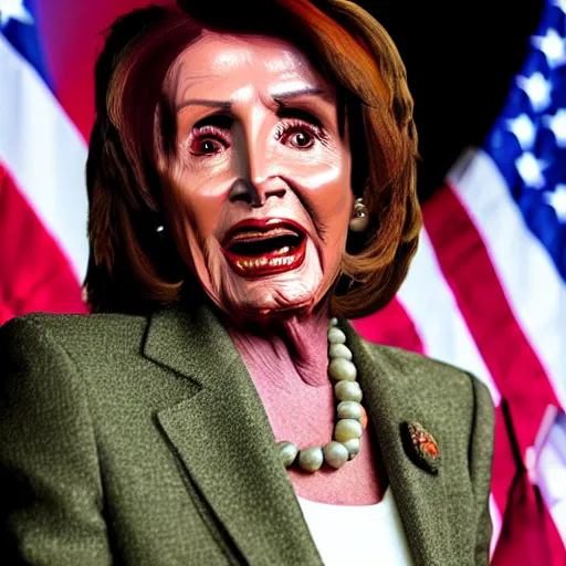 Image similar to demonic nancy pelosi in a coffin