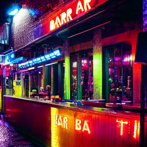 Image similar to bar on a street, photo, rain, neon