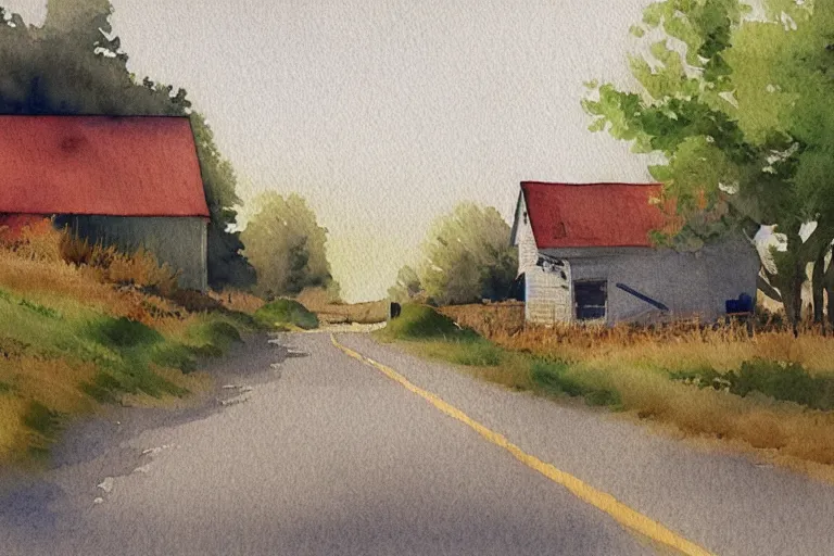 Prompt: country road store goose watercolor trending on artstation