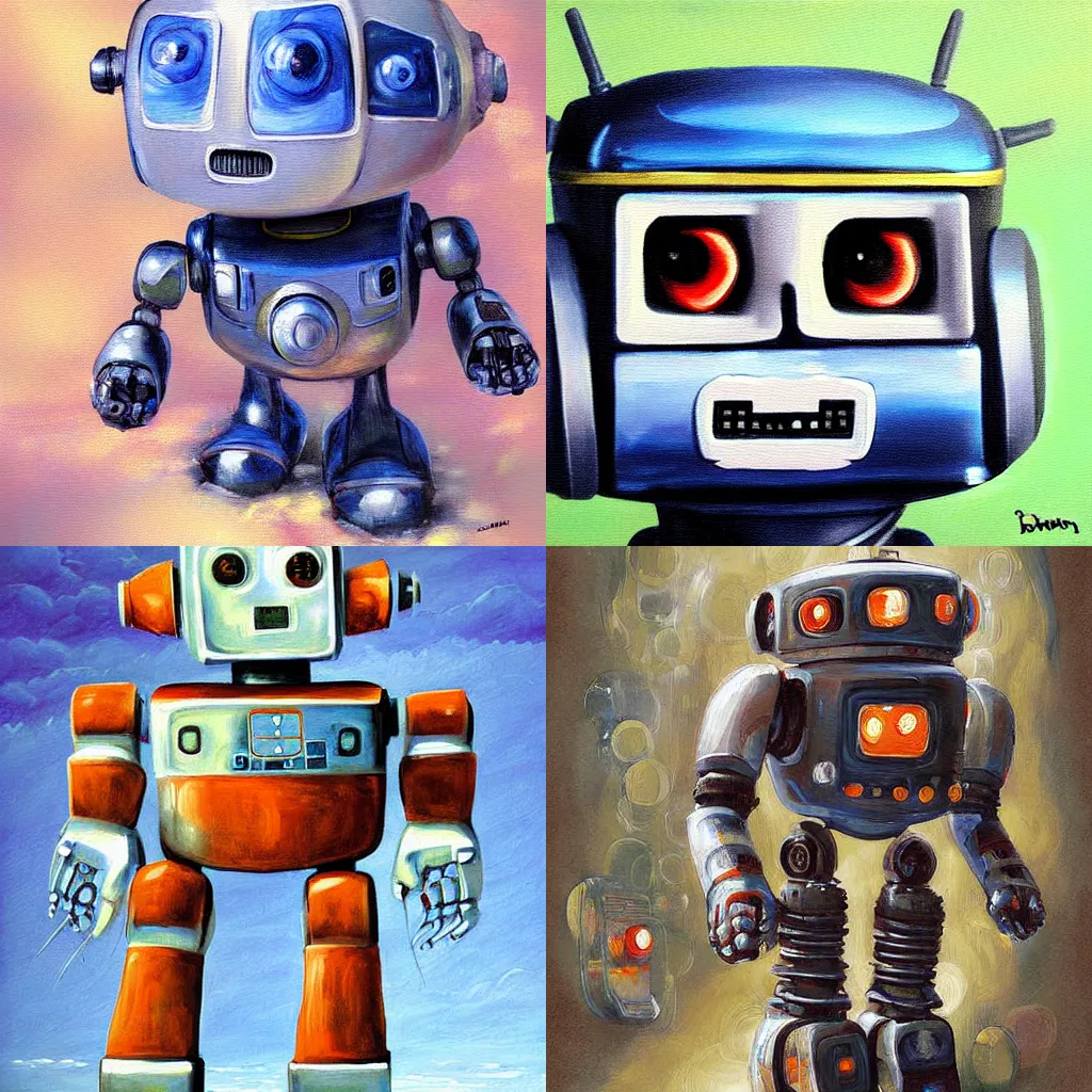 Prompt: cute robot painting by Paul Bonner
