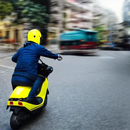 Image similar to delivery driver on scooter delivering boxes, extremely high quality, artistic rendering, cartoon, top - rated, award winning, realistic, sharp, no blur, edited, corrected colour, white background, trending