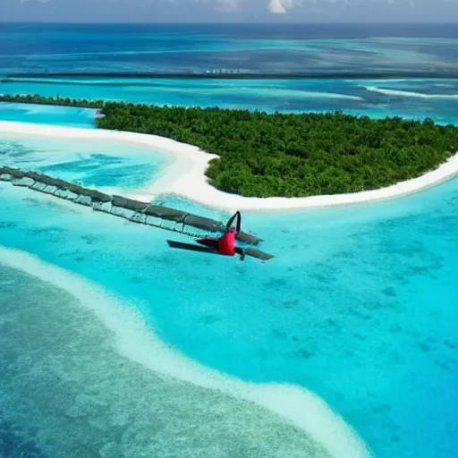 Prompt: exotic location in the maldives, view from helicopter