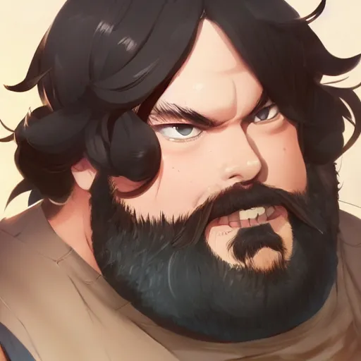 Image similar to An anime portrait of a bearded Jack Black, by Stanley Artgerm Lau, WLOP, Rossdraws, James Jean, Andrei Riabovitchev, Marc Simonetti, and Sakimichan, tranding on artstation