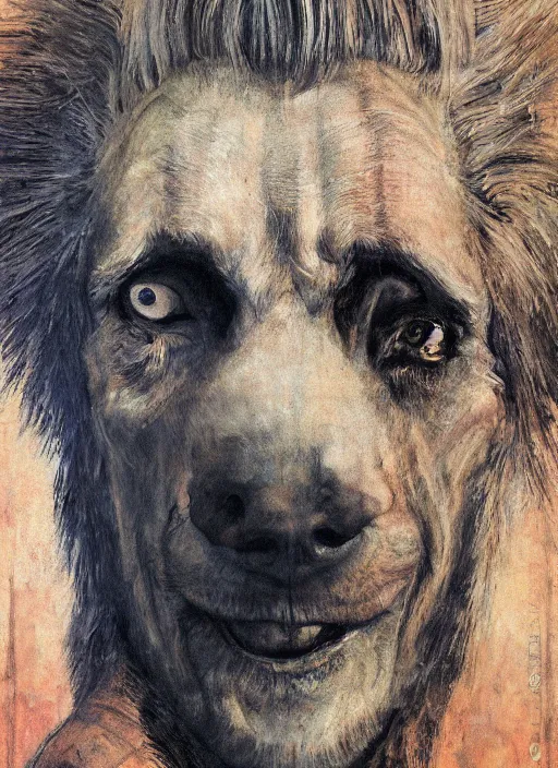 Prompt: closeup portrait biblical daemonic christopher walken! in a dog mask, by mikhail vrubel, by peter elson, muted colors, extreme detail, trending on artstation, 8 k