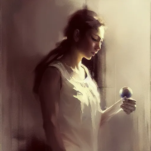 Prompt: a beautiful girl holding a baloon, concept art, jeremy mann