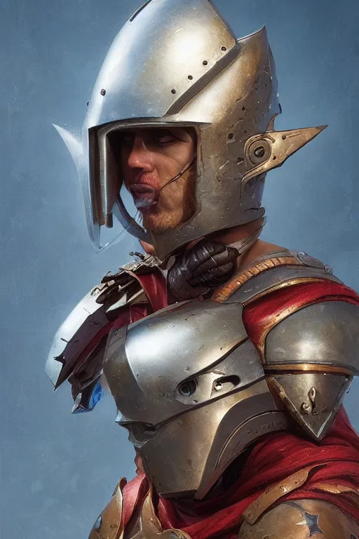 Prompt: portrait of the warrior wearing the epic artifact headgear bismuth end helmet by artgerm and Craig Mullins, James Jean, Andrey Ryabovichev, Mark Simonetti and Peter Morbacher 16k