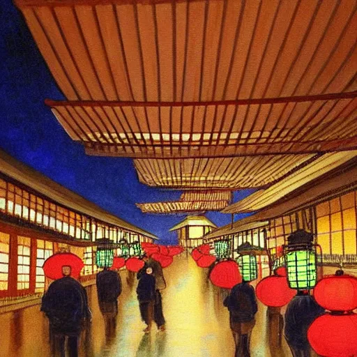 Image similar to a beautiful painting of the lantern festival in old kyoto