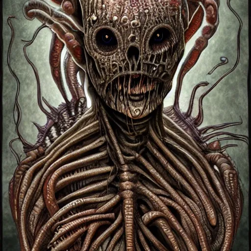 Image similar to eldritch horror, creature made from bloody flesh and rotting tumors, in the style of h. r. giger, best of artstation, intricate, detailed