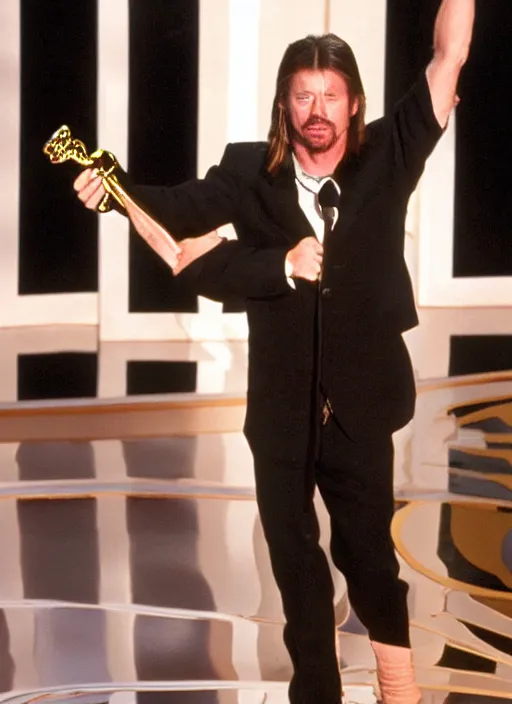 Image similar to a photograph of Joe Dirt winning an oscar