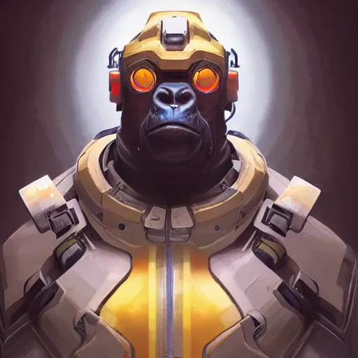 Image similar to science-fiction character portrait of Winston gorilla from Overwatch, intricate, wild, highly detailed, digital painting, artstation, upper body, concept art, smooth, sharp focus, illustration, art by artgerm and greg rutkowski and alphonse mucha