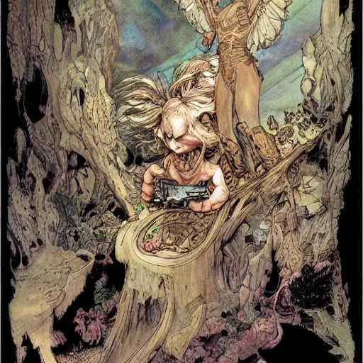 Image similar to A new dawn from the darkness + mental health + psychology + Concept Art + Highly Detailed + intricate + a masterpiece by M.W. Kaluta