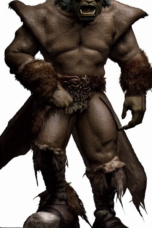 Prompt: A full body shot of a handsome orc looking into the camera wearing a leather fur jacket and leather boots, full body shot, detailed face, orc, orcish, portrait, artstation, realistic, highly detailed, symmetrical, D&D, Dungeons & Dragons, hyper realistic, dynamic pose, high detail, octane render, unreal engine, 8k, fantasy art, highly detailed, dramatic lighting, concept art