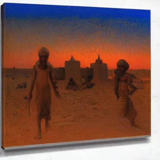 Prompt: timbuktu, by henry ossawa tanner, at sunset