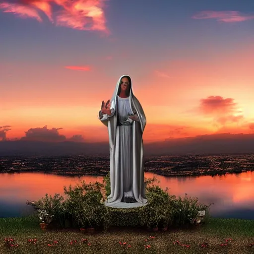 Prompt: virgin mary in form of sunset clouds