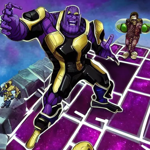 Prompt: thanos playing domino rally