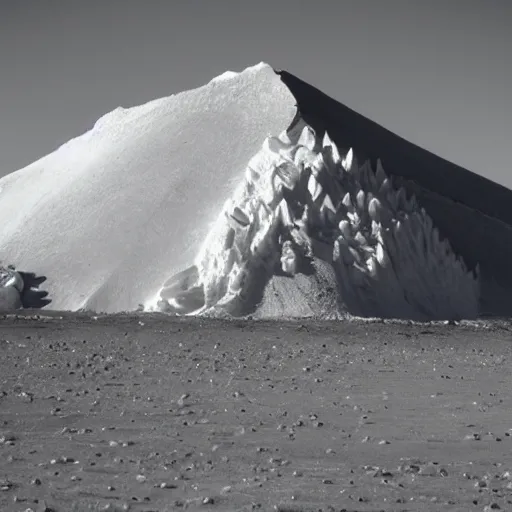 Image similar to mound of salt shaped mount everest, cracked desert background. somber. haunting. 40mm lens, shallow depth of field, split lighting