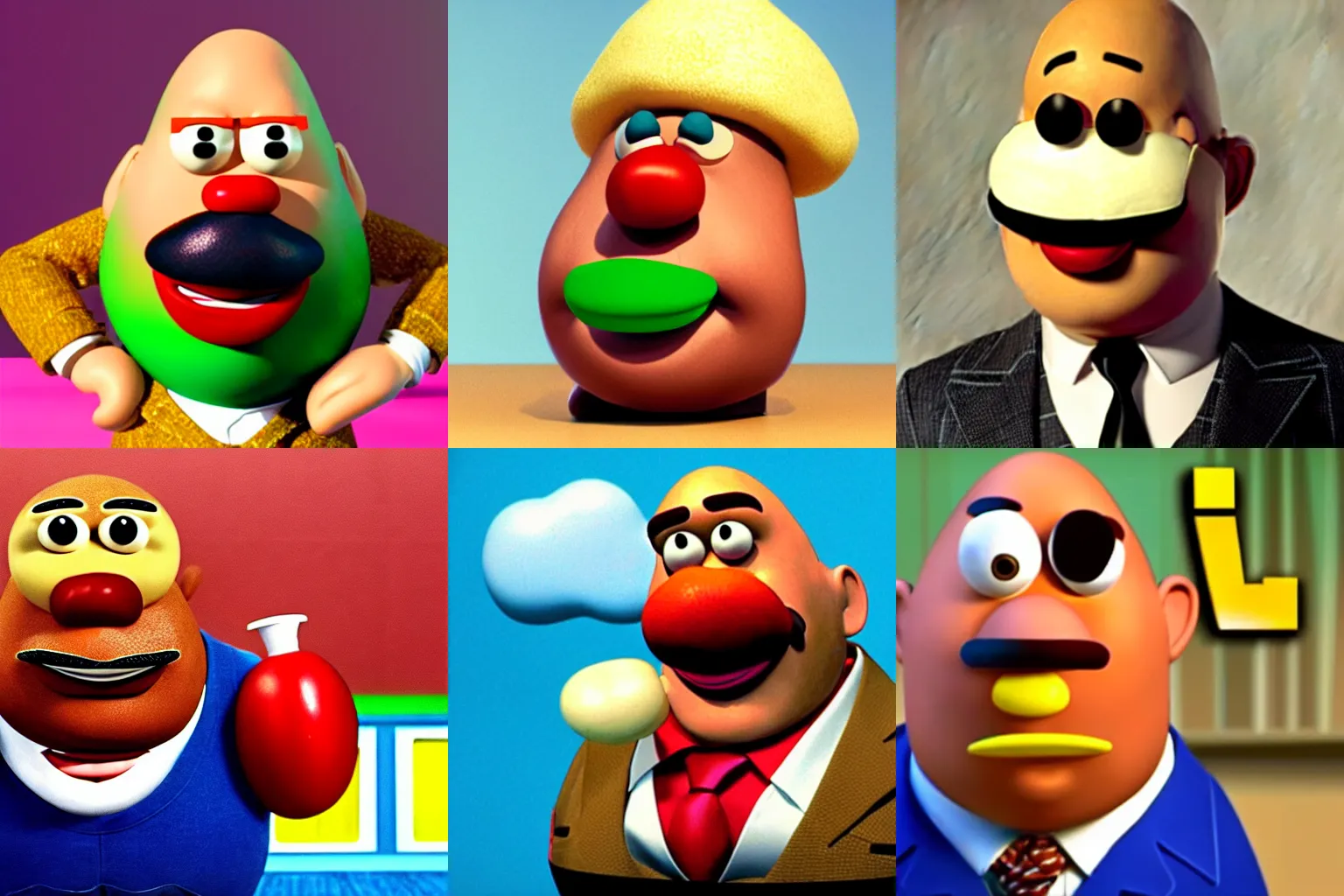 Prompt: Film still of Steve Harvey, as Mr. Potato Head from Toy Story (animated movie), no blur, no text
