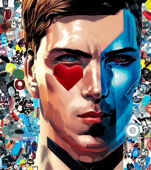 Image similar to portrait of a male android, by MARVEL comics and Sandra Chevrier