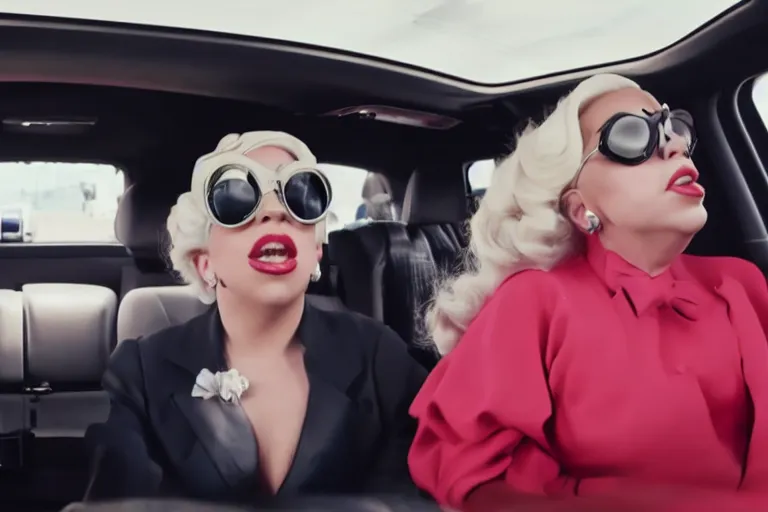 Image similar to lady gaga and judy garland in carpool karaoke, lady gaga, judy garland, red weapon 8 k s 3 5, cooke anamorphic / i lenses, highly detailed, cinematic lighting