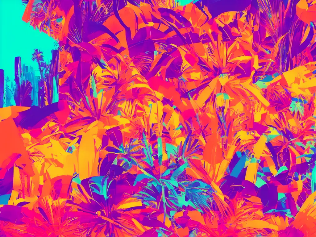 Image similar to coachella, bright colors, neon orange, beauty, summer vibes, trending on artstation