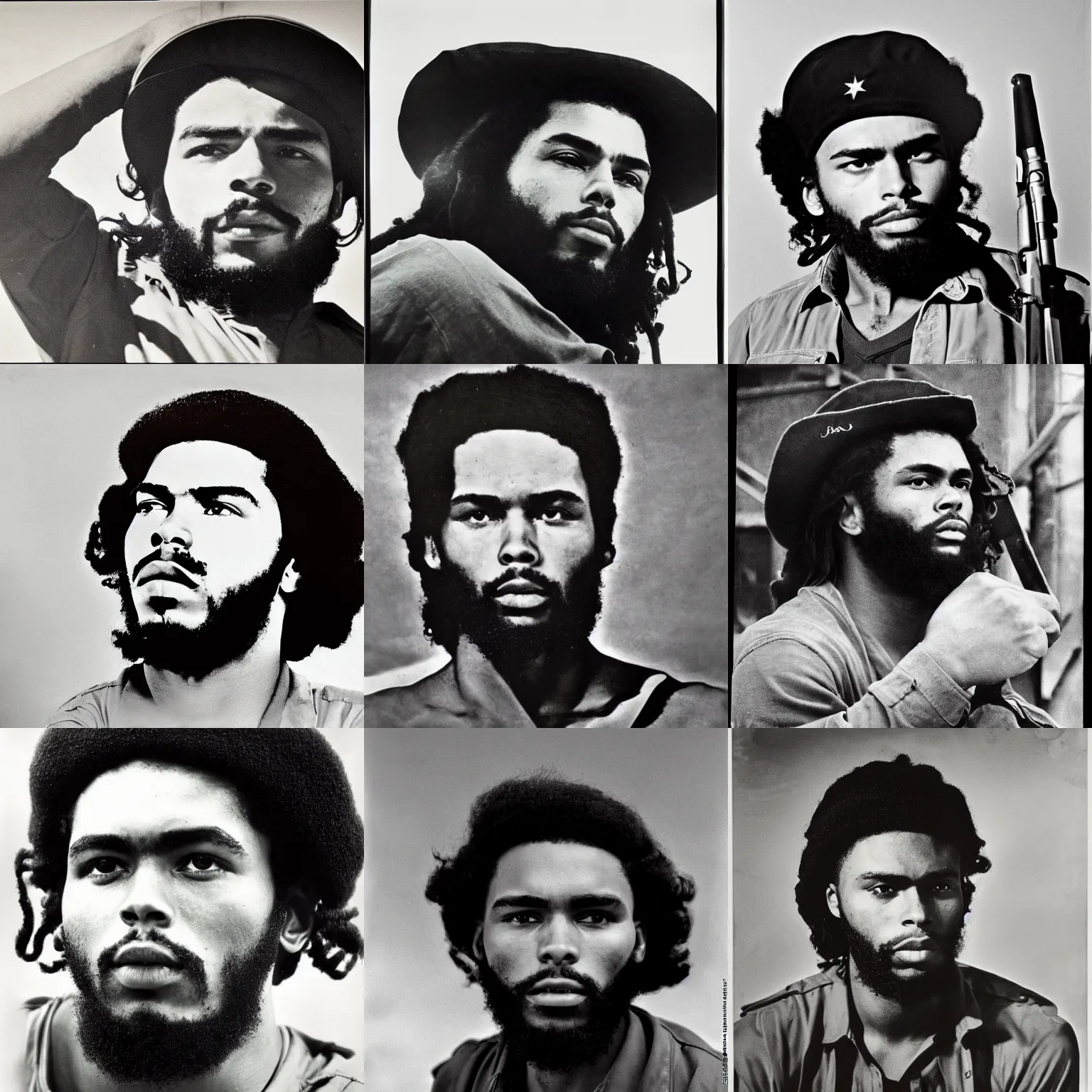 Image similar to Portrait of Jaylen Brown, Jaylen Brown as Che Guevara, Guerilla Heroico, Black and White, Photograph by Alberto Korda, inspiring, dignifying, national archives