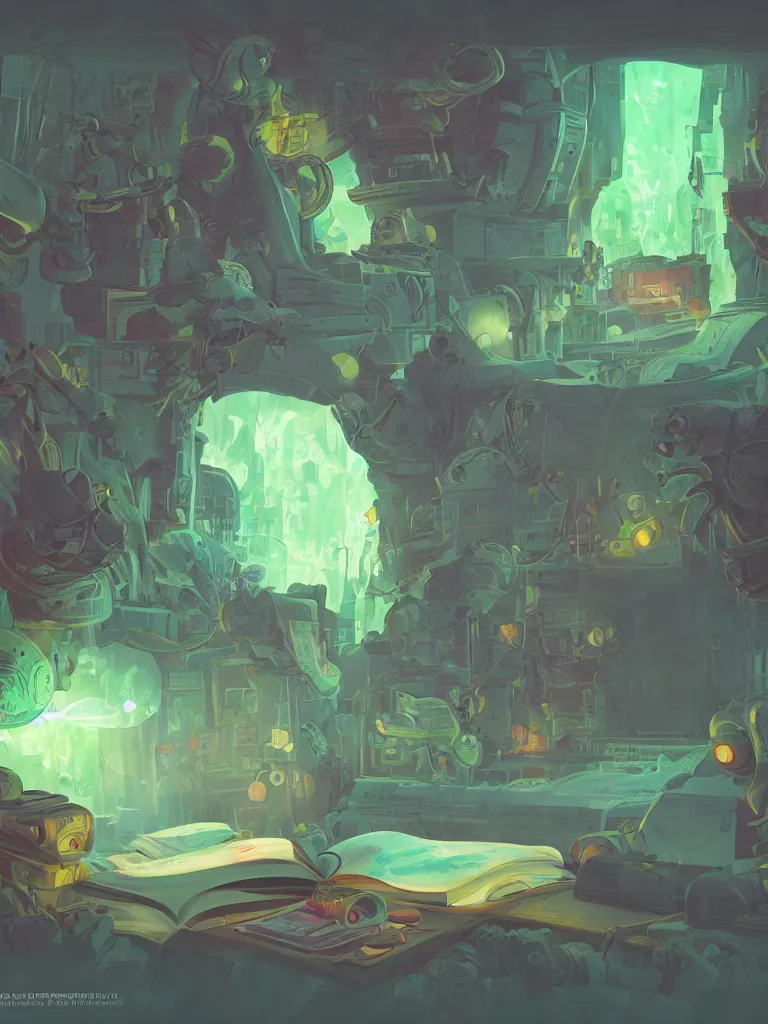 Image similar to open book with words that glow like radioactive potions by disney concept artists, blunt borders, rule of thirds