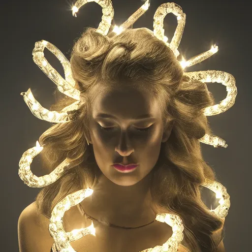 Image similar to a dramatic portrait of serpentine goddess, diffused lights, ultra realistic, 4 k