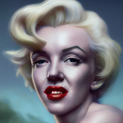 Prompt: a hyper - realistic character concept art portrait of marilyn monroe, depth of field background, artstation, award - winning realistic sci - fi concept art by jim burns and greg rutkowski, beksinski, a realism masterpiece, james gilleard, bruegel, alphonse mucha, and yoshitaka amano.