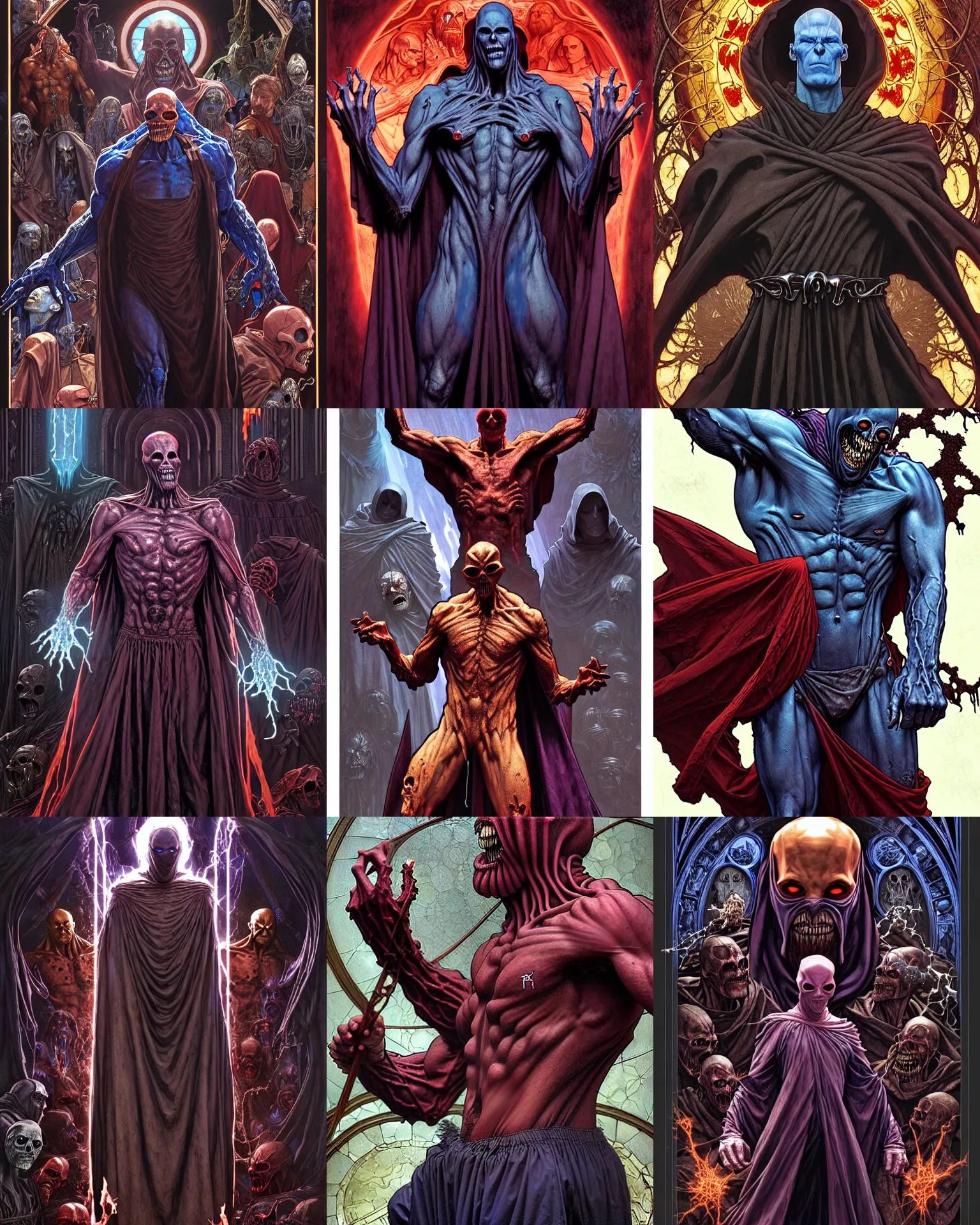 Prompt: the platonic ideal of medieval of cletus kasady ultimate carnage thanos dementor doctor manhattan chtulu nazgul, detailed, intricate, hyperrealism, intense, scary, decay, dmt, art by brock hofer and artgerm and greg rutkowski and alphonse mucha
