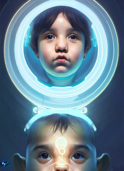 Image similar to symmetry!! portrait of chubby!! baby!!! ahmed helmy, sci - fi, tech wear, glowing lights!! intricate, elegant, highly detailed, digital painting, artstation, concept art, smooth, sharp focus, illustration, art by artgerm and greg rutkowski and alphonse mucha