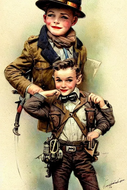 Image similar to ( ( ( ( ( 1 9 5 0 s retro future 1 0 year old adventurer in steampunk costume full portrait. muted colors. ) ) ) ) ) by jean - baptiste monge!!!!!!!!!!!!!!!!!!!!!!!!!!!!!!