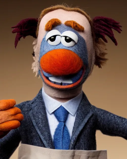 Image similar to saul goodman as a muppet. highly detailed felt. hyper real photo. 4 k.