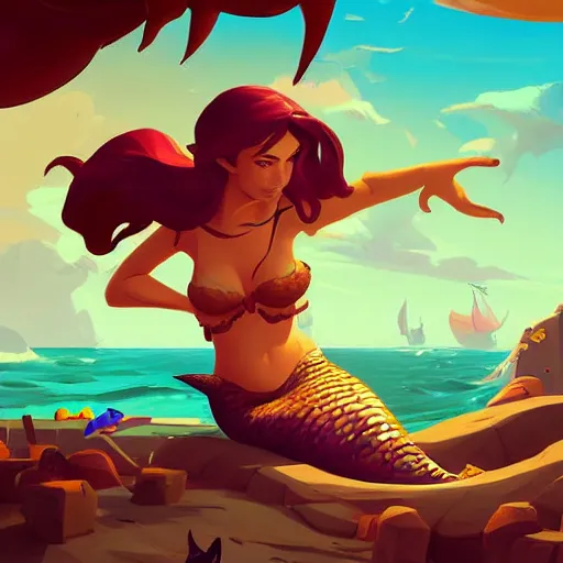 Image similar to painting mermaid treasure on sea of thieves game avatar hero smooth face median photoshop filter cutout vector, behance hd by jesper ejsing, by rhads, makoto shinkai and lois van baarle, ilya kuvshinov, rossdraws global illumination