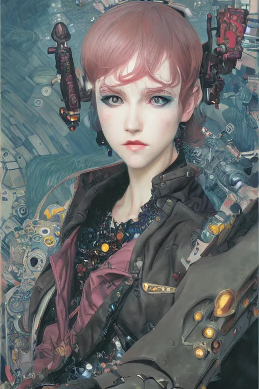 Image similar to portrait of beautiful young devil, cyberpunk, Warhammer, highly detailed, artstation, illustration, art by Gustav Klimt and Range Murata and Ilya Kuvshinov and Sakimichan