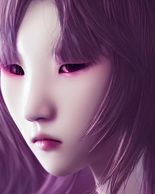 Prompt: official hd photo portrait of kpop idol girl closeup tired and angry by squareenix trending on artstation Flickr depth of field cinematic backlit smoke noir technoir detailed