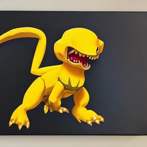 Image similar to agumon from digimon, oil on canvas