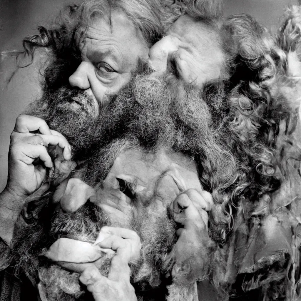 Image similar to An Alec Soth portrait photo of Orson Welles as Falstaff