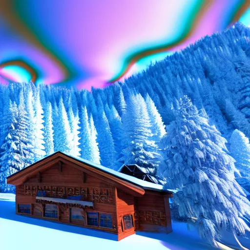 Prompt: : psychedelic ski resort, hyper - realistic, detailed, render by c 4 d octane, unreal engine, 8 k 3 d render ray traceing