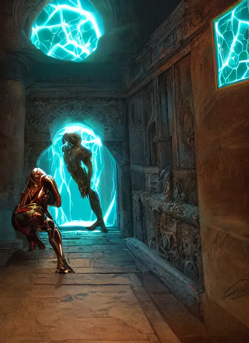 Image similar to An epic fantasy comic book style painting of a laser Shipibo textile doorway to eternity, unreal 5, DAZ, hyperrealistic, octane render, dynamic lighting