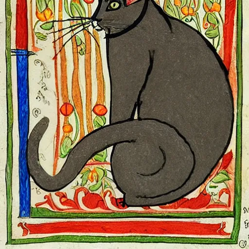 Prompt: a cat illustration from an illuminated manuscript