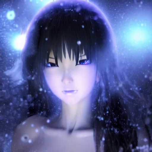 Prompt: photorealistic full shot of masterpiece dark anime girl, posing, electric aura with particles, snowing frozen ice, darkness background, inspired by masami kurumada, akira toriyama, detailed, unreal engine 4 k, volumetric light, fog