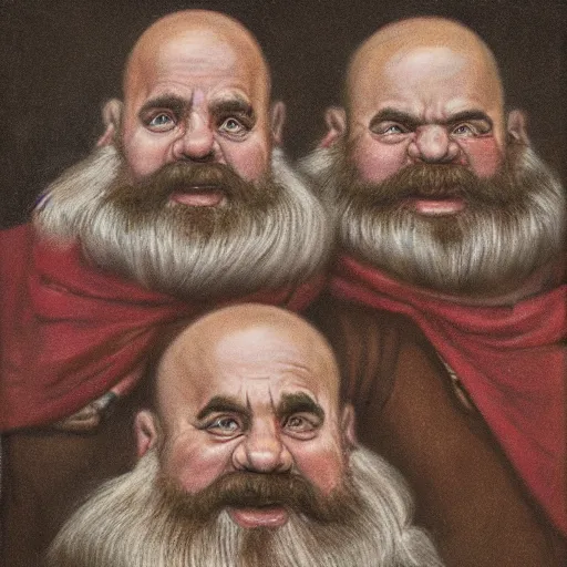 Prompt: Realistic portrait of 3 Dwarf Brothers