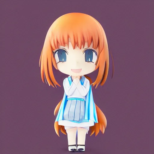 Image similar to water color toon rendering character face portrait of a singular kawaii chibi in the sytle of kyoto animation, in simple background, nendoroid eyes, anime waifu, ukiyoe